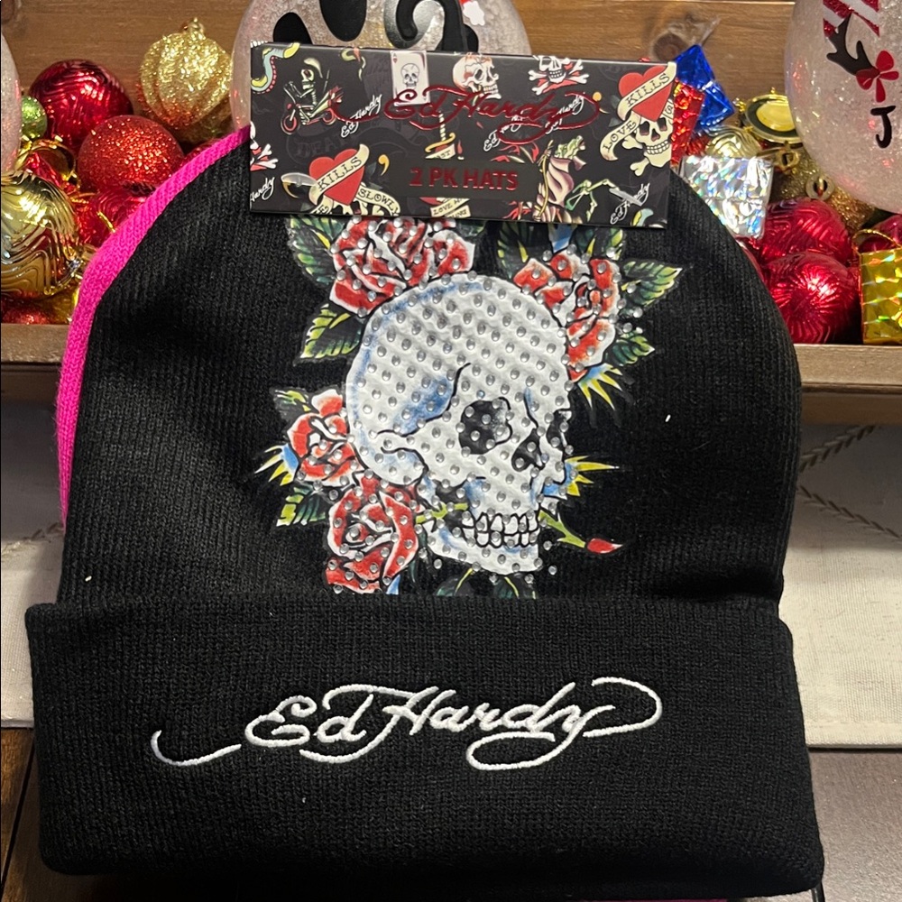 Pack of 2 Ed Hardy women’s  Beanie with Skull and Roses